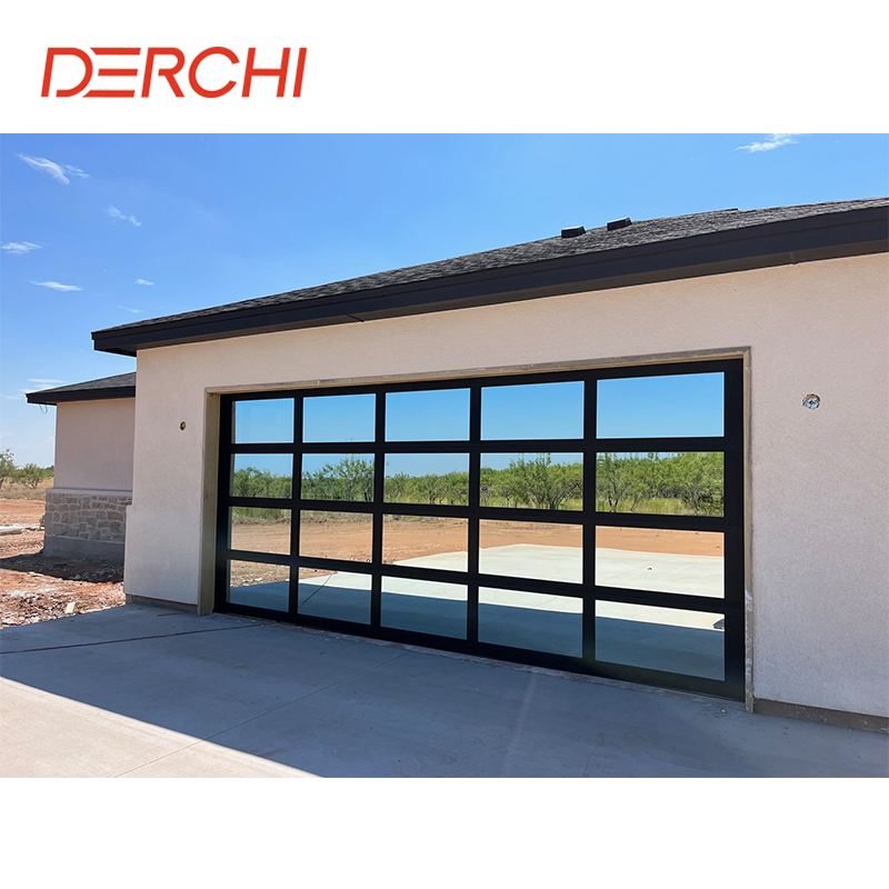 DERCHI Customized Glass Panel Aluminum Frame Insulated Clear Glass USA Garage Doors for Houses