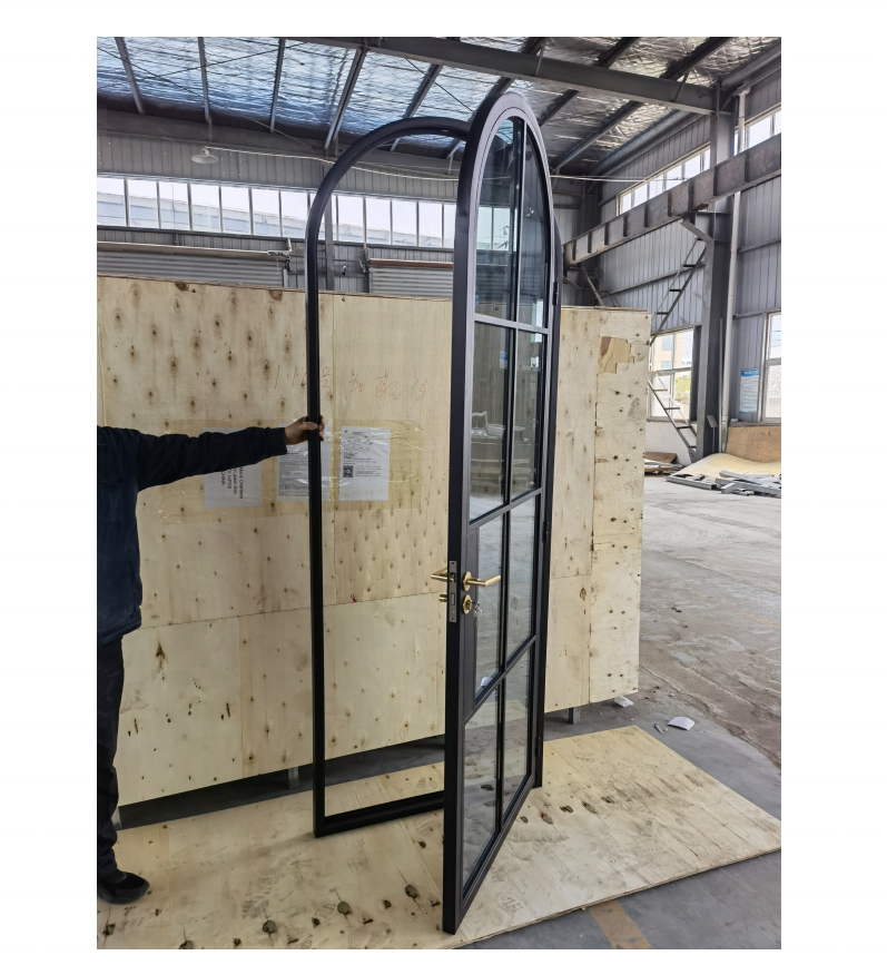 HOTIAN French Black Balcony Patio Door Wrought Iron Swing Crittall Door Steel Glass Saloon Windows And Doors