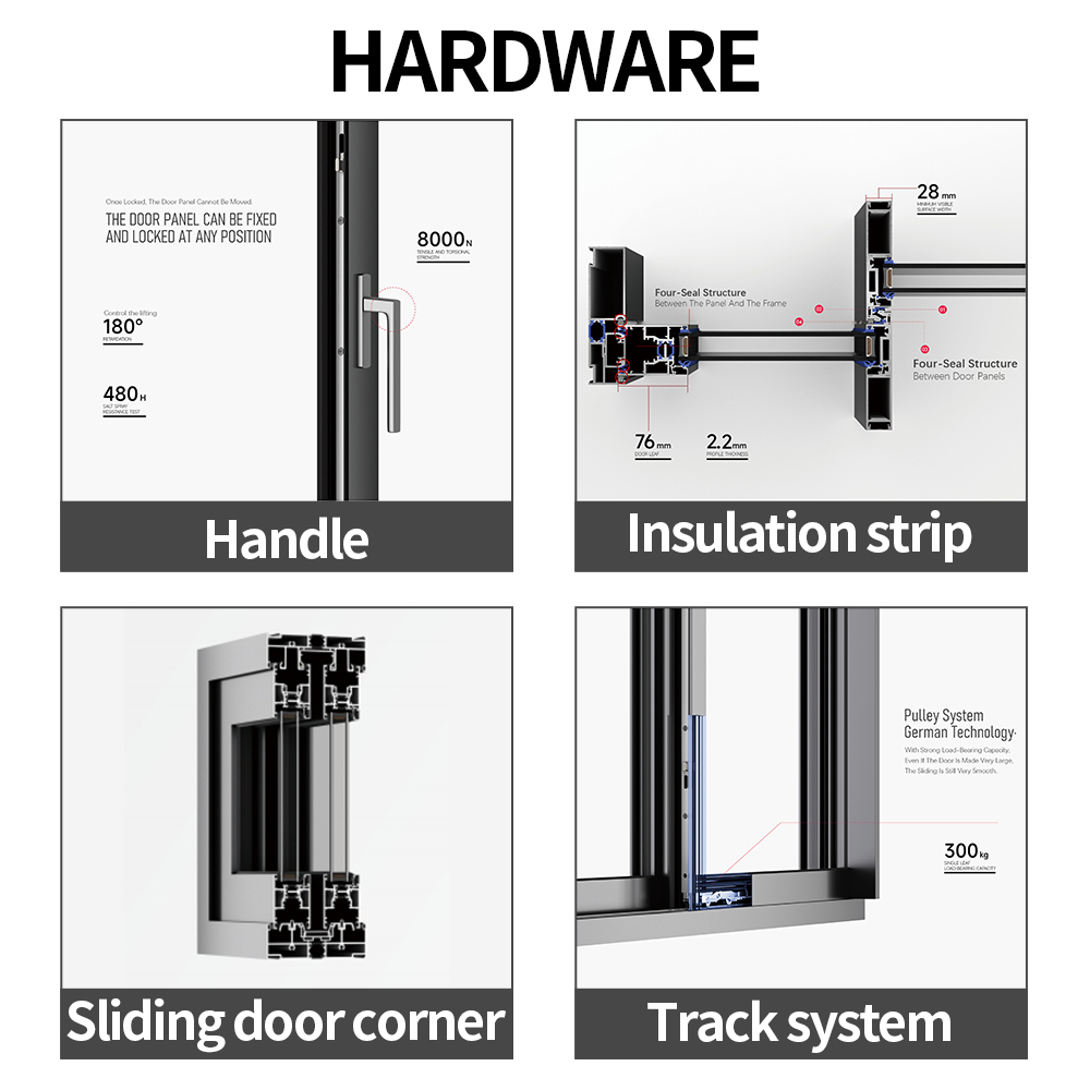 Factory Double Glass 3 Track Sliding Door Exterior Sliding Door System Black White Grey Brown Color Patio Sliding Door