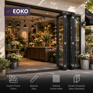 EOKO EN 14351-1 Heavy Duty Hinge Aluminum Bi-Fold Door for Flower Shop Boutique Storefront Entry