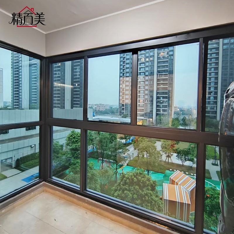 Matte Black Custom Size Aluminum Sliding Window With Drainage Track Smooth Sliding Rail Large Glass Sash For Balcony Apartment