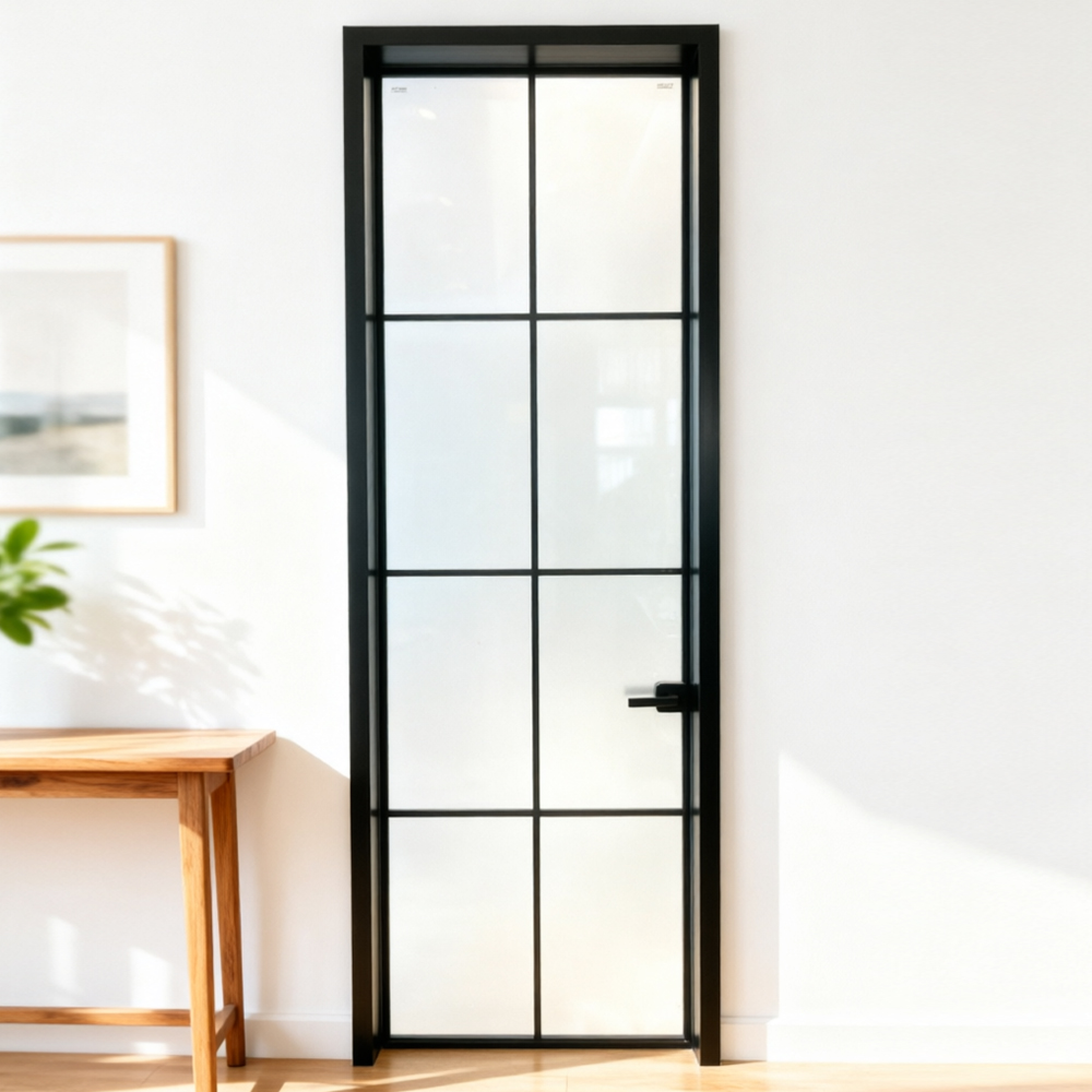 Durable Slim Frame Aluminum Glass Swing Door Soundproof Minimalist Interior Bathroom Door for Apartment Luxury Home Decoration
