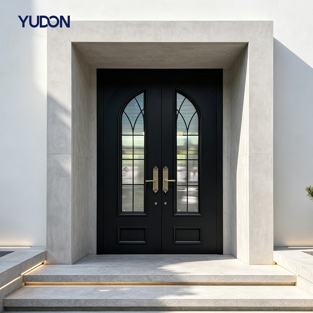 YUDON DOOR Insulated Aluminum Door Front Door Entrance Villa With Glass Insert Fire Rated Custom Size For Real Estate Projects