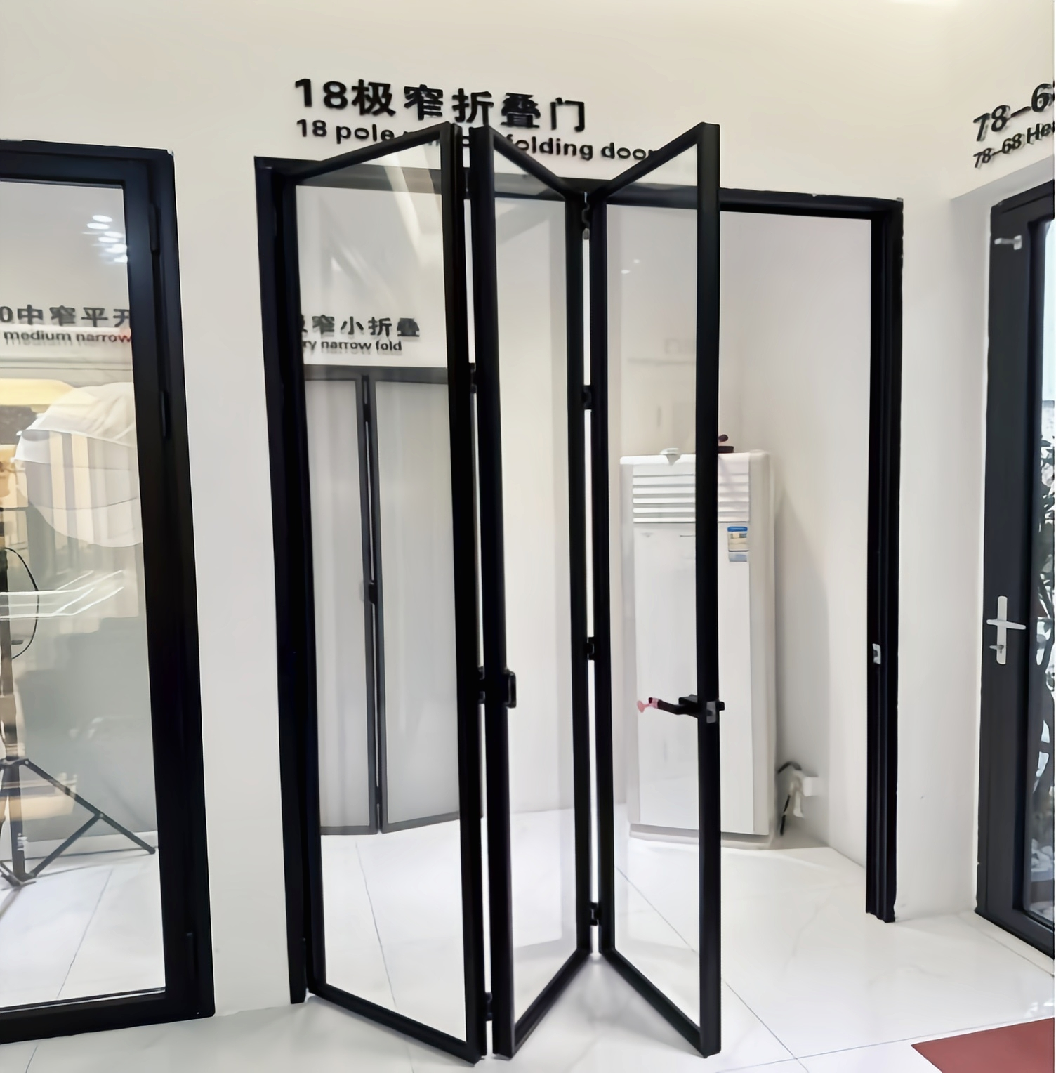 Aluminum Alloy Bi-Fold Patio Door Tempered Glass Accordion Folding Screen Black Kitchen Heat-Insulation Waterproof Finished