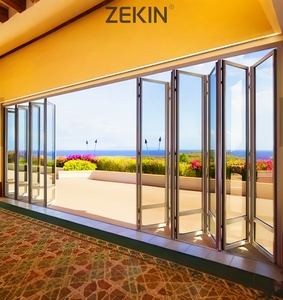 ZEKIN Customized China Factory Accordion Bi-fold Doors Double Glass Door Aluminum Hurricane Proof Interior Exterior Folding Door