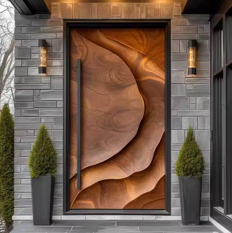 Modern Luxury Villa Apartment Aluminum Alloy Anti-Theft Main Entrance 3D Carving Wavy Security Exterior Front Entry for Hotel