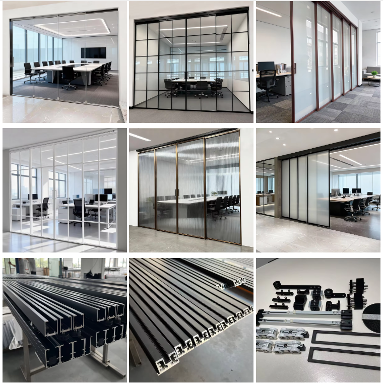 HDSAFE Slim Frame 8mm Glass Door Interior Factory Price Villa Hotel Project Black Telescopic Soft Closing Aluminum Sliding Door