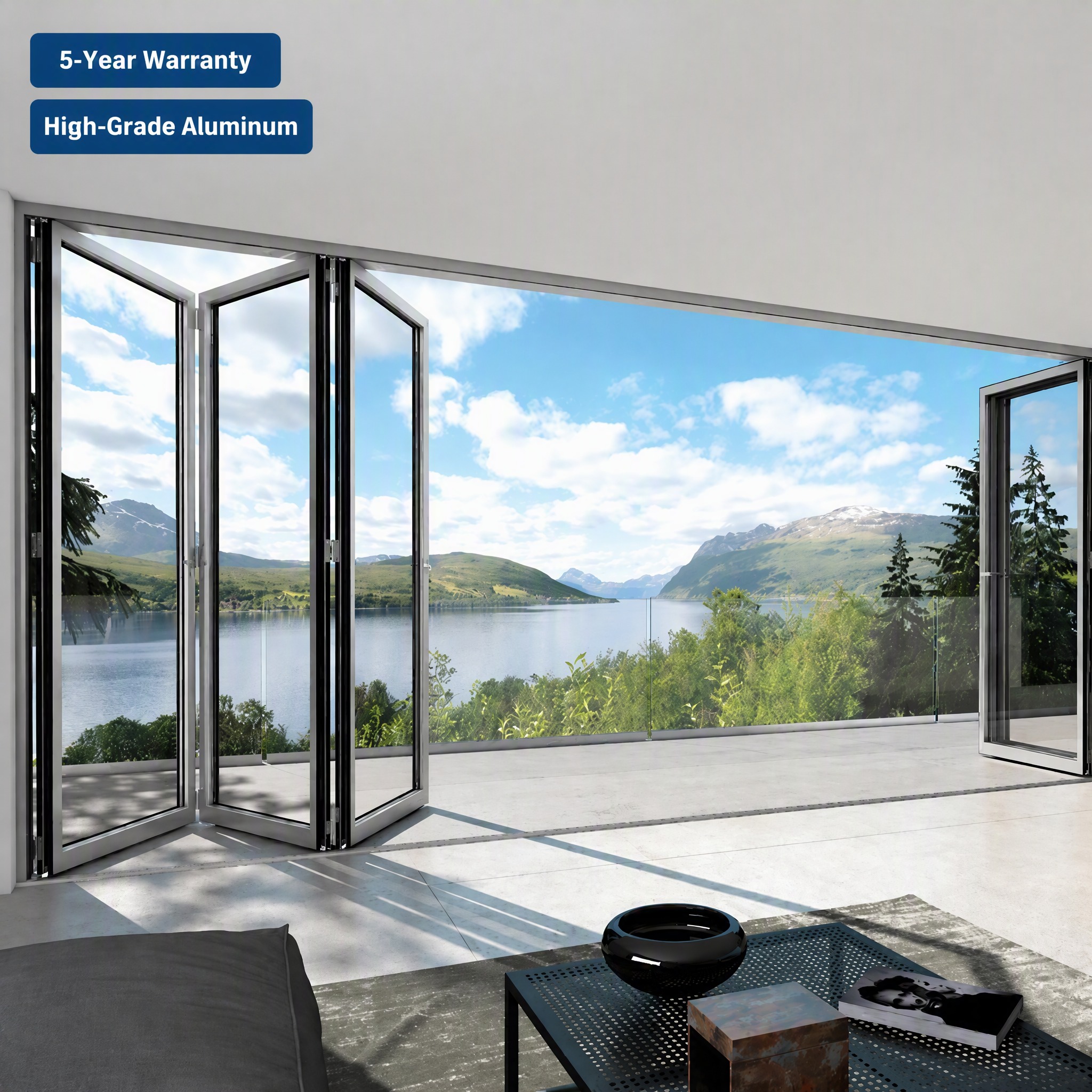Thermal Break Aluminum Alloy Bi-Folding Door Double Tempered Glass Energy Saving Soundproof Exterior Patio Accordion Door