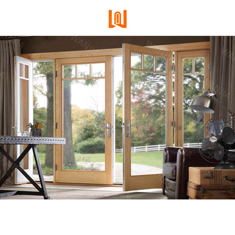New Design Replacement Custom House Aluminum Clad Wood Doors Oak Wood French Doors Exterior Entrance Double Doors