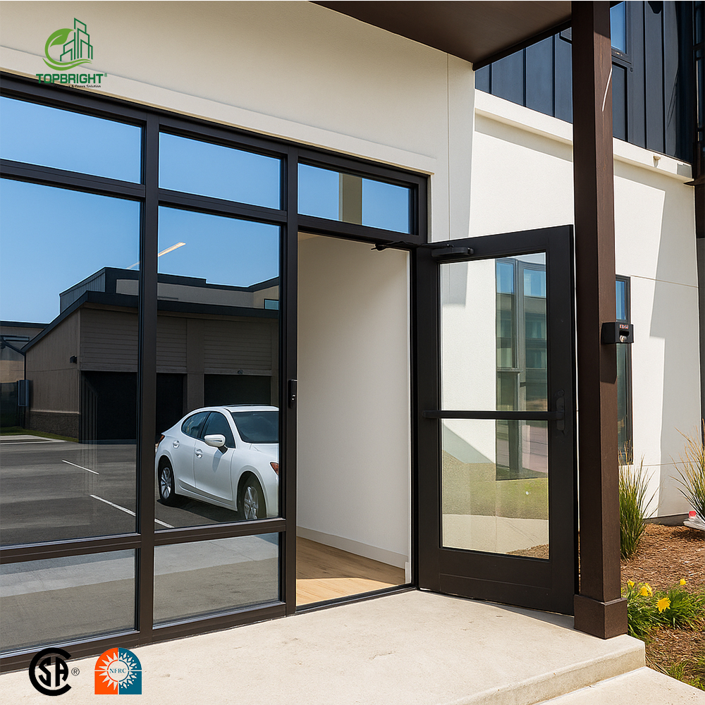 Topbright Modern Commercial Hotel Storefront Door Soundproof Aluminum Framed Double Glass Exterior Security Hinged Foldable