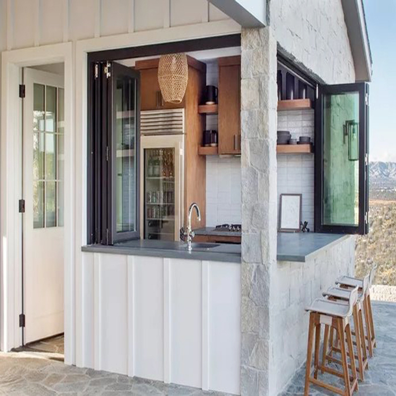 New Innovation Aluminum Alloy Vertical Folding Frameless Bifold Window Modern Design Exterior Balcony Kitchen Soundproof Thermal