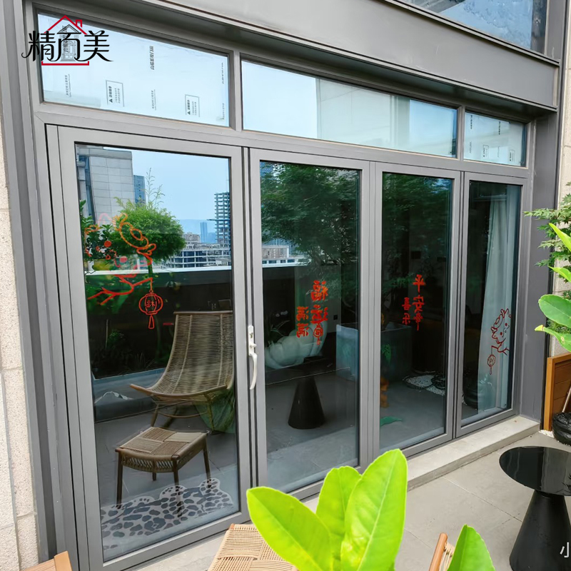 Custom Glass Options Multi Panel Aluminum Folding Door Champagne Frame for Dining Bakery Bistro Food Court Shop Front Entrance