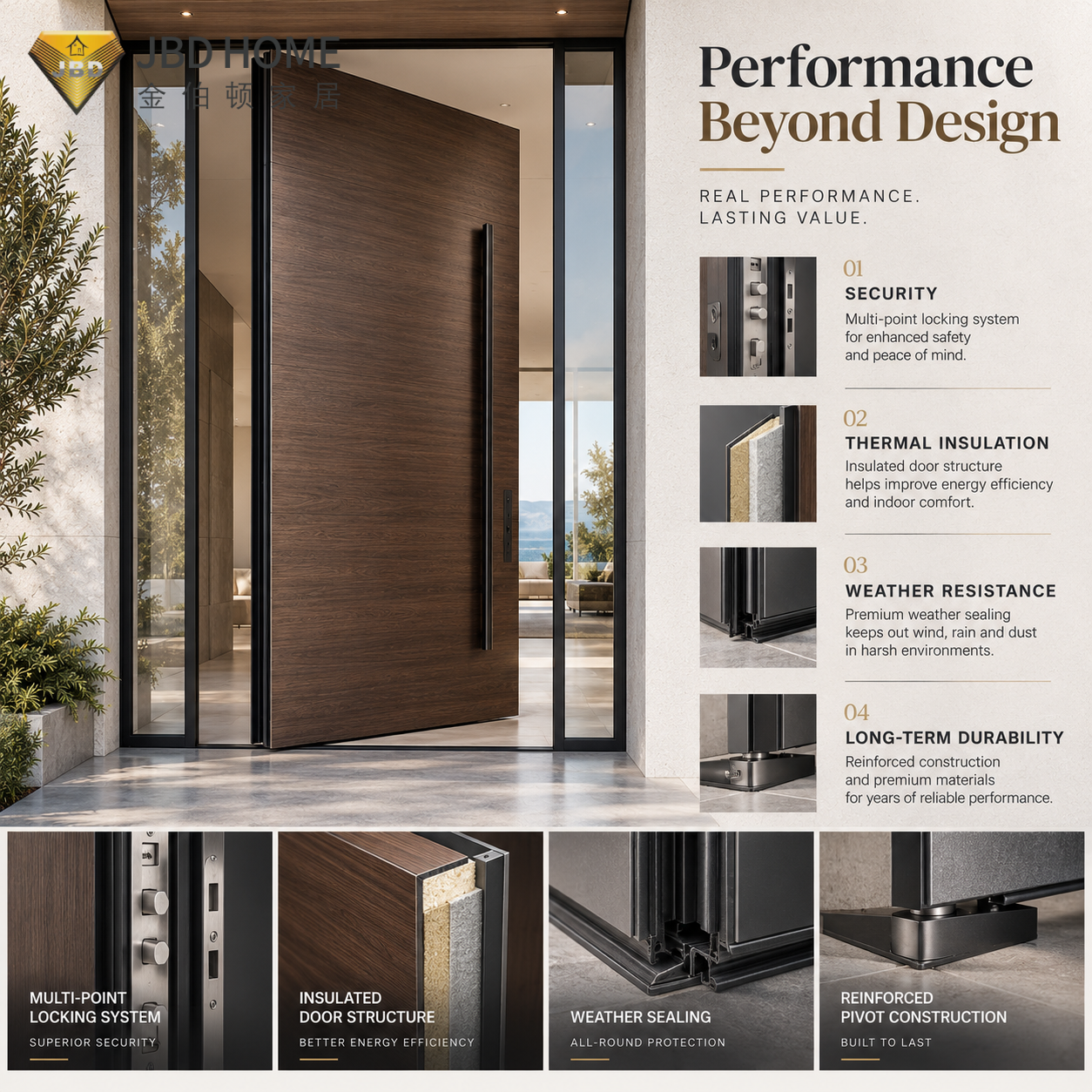Original Factory Made Double Leaf Pivot Door With Aluminum Alloy Frame For Modern Villa Entry And Outdoor Use