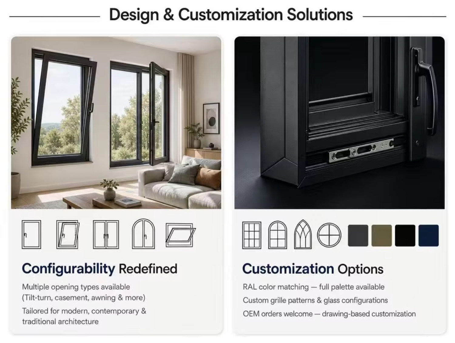 Anthracite Grey Aluminum Tilt and Turn Window, Thermal Break Casement Window for Modern Home