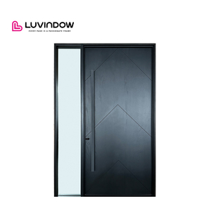 Modern Design Villa Entrance Solid Wood Pivot Door Black Front Entry With Double Glass Sidelight Swing Open Style Exterior Door