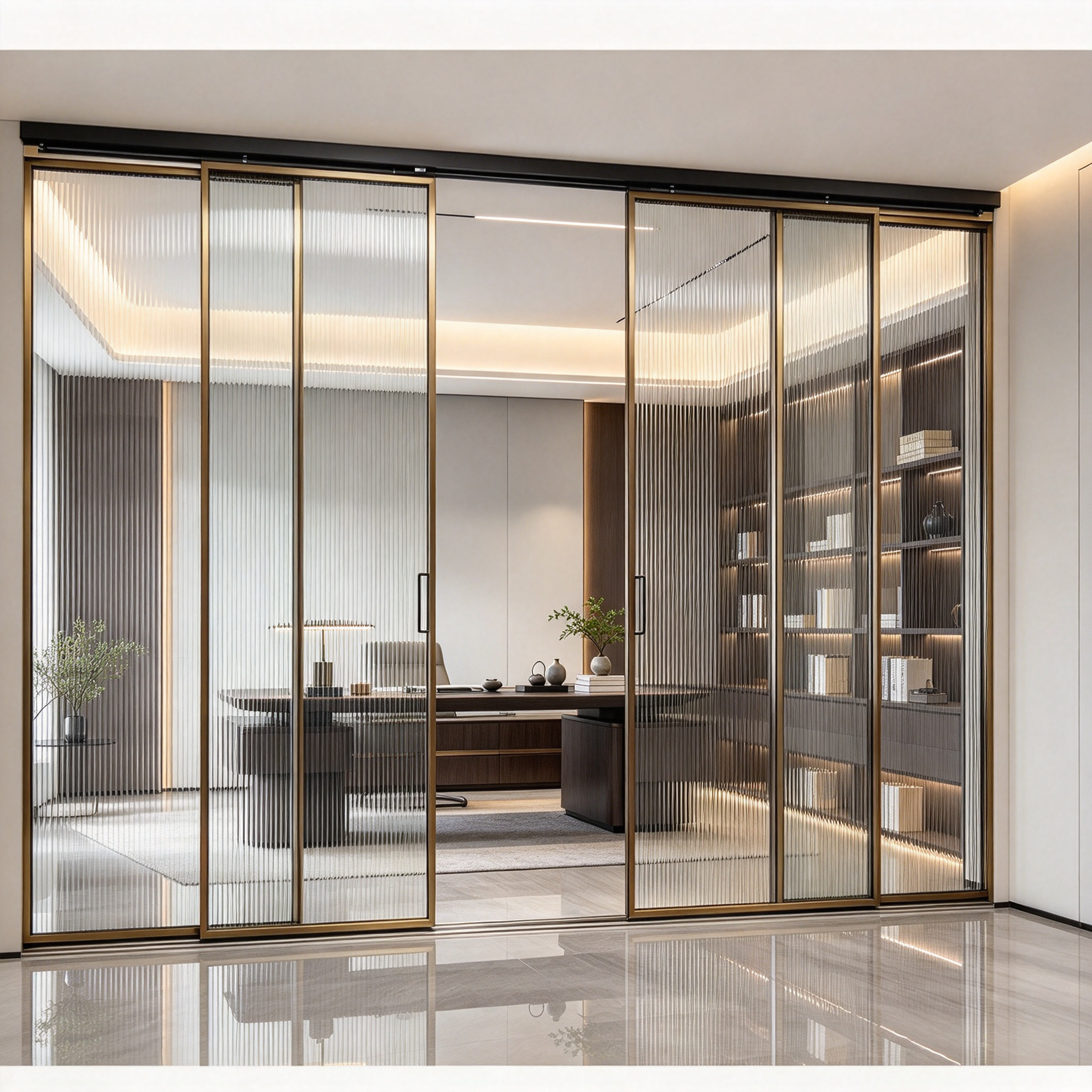 Modern Glass Sliding Doors with Aluminum Frame Interior Door No Bottom Track Soft Closing for Office Apartment Hotel Villa