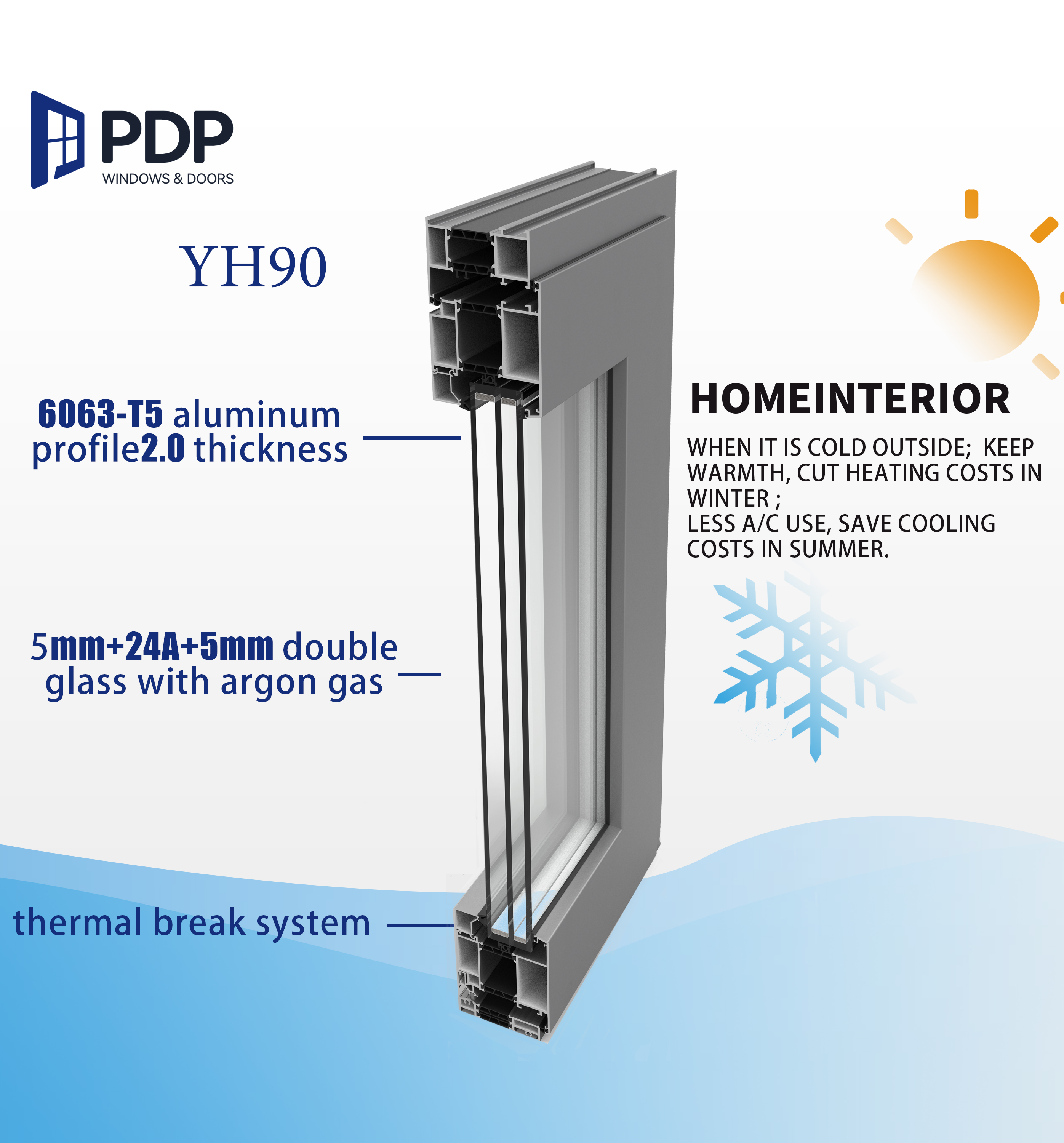 PDP Minimalist Customized High Quality Aluminum Exterior Anti-Theft Security Double Leaf Door
