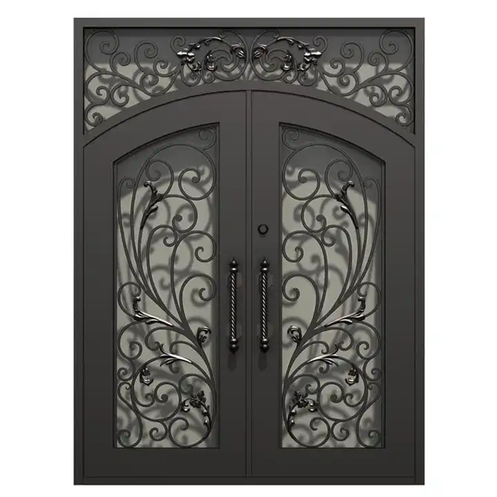 2026 New Thermal Insulated Wrought Iron Double Entry Door with Weather Stripping for Exterior Use