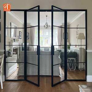 Modern Industrial French Double Doors Black Aluminum Glass Manual Swing Exterior Bedroom Finished Slim Profile