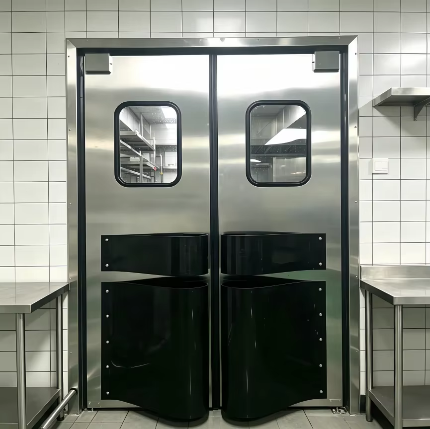 Automatic Self-Closing Stainless Steel Waterproof Traffic Impact Swing Door for Restaurant Kitchen