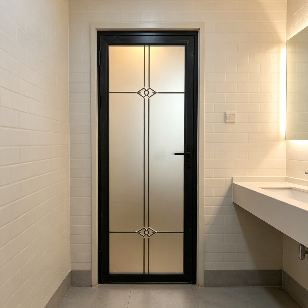 Custom Aluminum Framed Water Resistant Interior Swing Door Frosted Tempered Glass For Residential Commercial Space