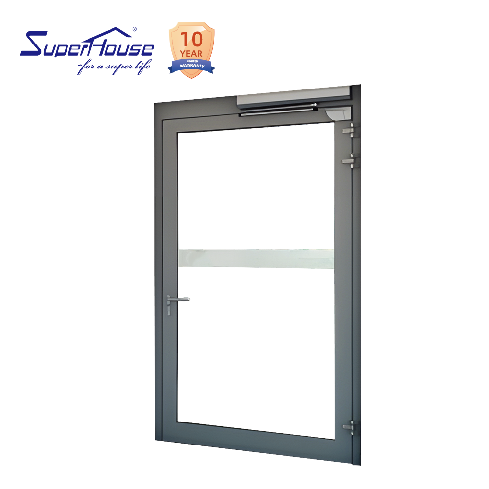 Superhouse Aluminium Glass Panic Escape Exit Door With Push Bar And Door Closer Custom Commercial Hotel