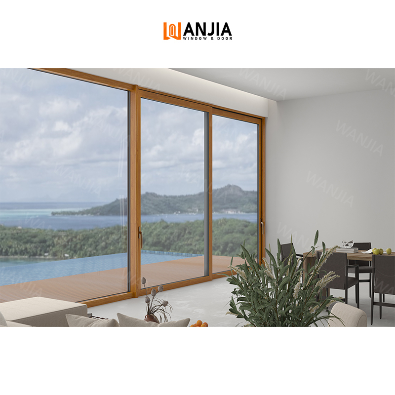 Modern Design Thermal Break Aluminum Wood Glass Sliding Door Partition Interior Sliding Door Custom Aluminium Clad Door