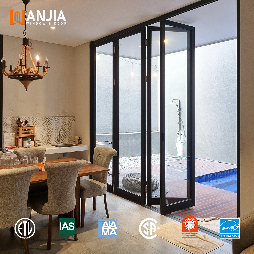Heavy Duty Coastal Glass Commercial Doors Folding Glass Door Thermal Breaking Glass Bifold Doors