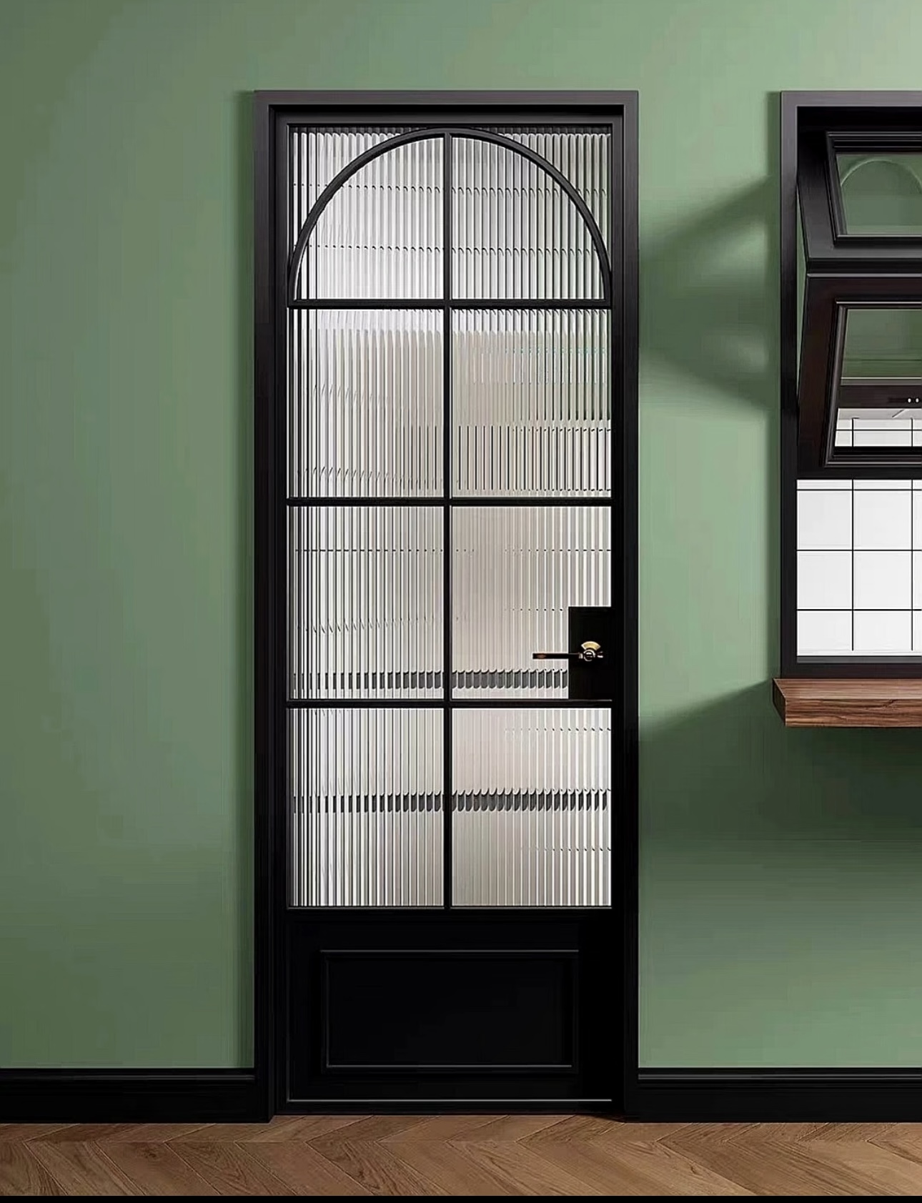 Minimalist Crittall Style Aluminum Interior Door Single Glazed Waterproof Bathroom Door for Luxury Villa and Hotels