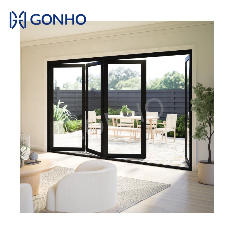 Aluminum Puerta Acordel Plegable Exterior Interior Patio Folding Door Front Doors Soundproof Bifold Patio Doors