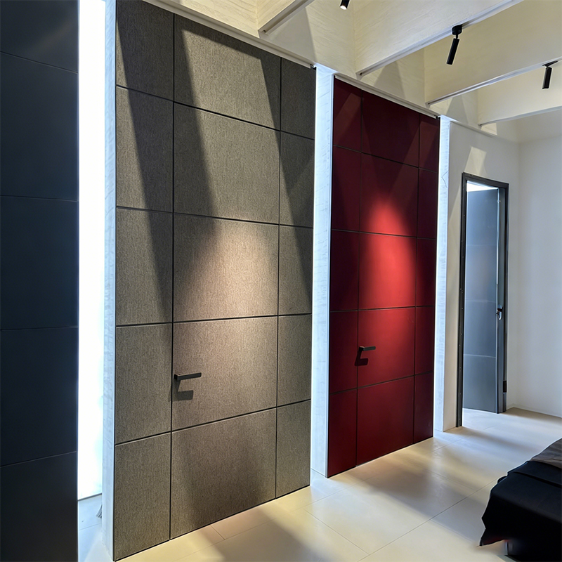 Premium Luxury Fire Rated Frameless Hidden Leather Finish Aluminium Interior Door For High-End Residential Project