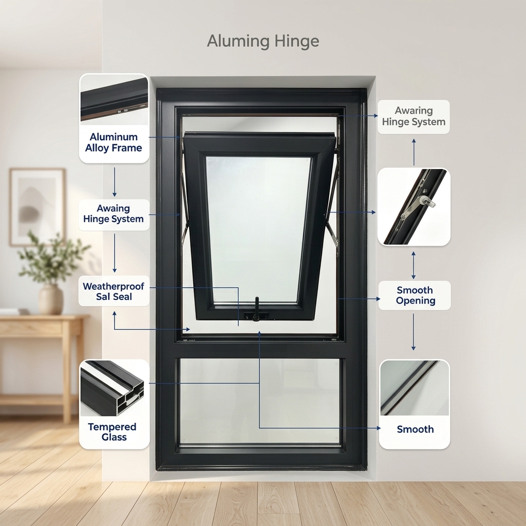 Outward Opening Bottom Hung Aluminum Window Insect Screen Waterproof Ventilation Triple Insulated Glass 5 Year Warranty Custom