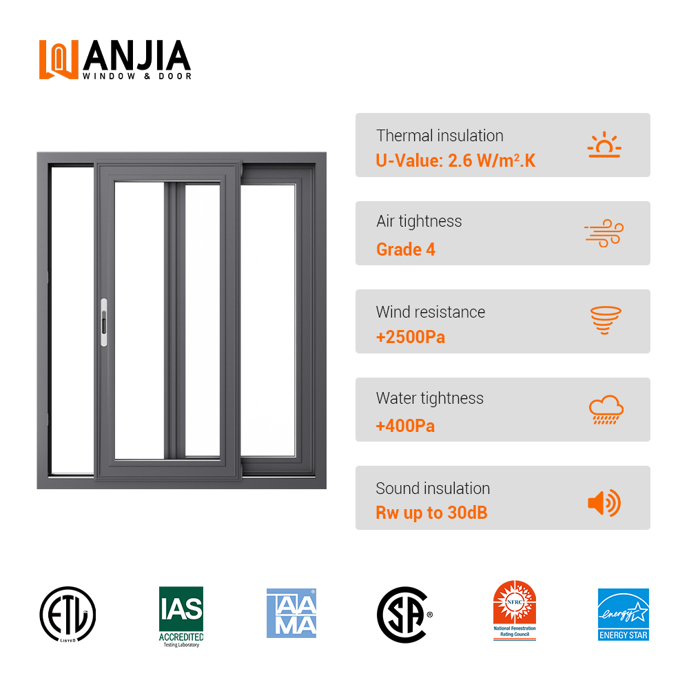 WANJIA Hurricane Impact Resistance Sliding Windows Aluminium Windows and Doors Others Sliding Window for House