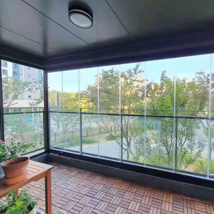 Balcony Partition Full Open Aluminium Tempered Glass Frameless Folding Sliding Glass Door and windows