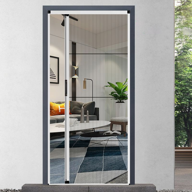 Custom Aluminum Retractable Screen Door Folding Pleated Mesh Design Low Profile Bottom Frame Anti Insect Door For Home Entrance