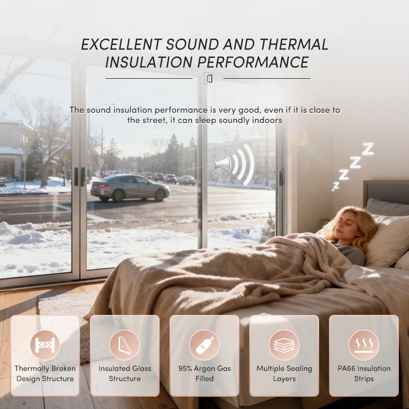 OUNA Soundproof Sliding Doors Thermal Break Insulated Exterior Hurricane Impact Aluminum Sliding Door For Home