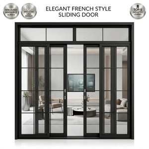 Modern Minimalist Interior Partition Sliding Door Aluminum Alloy Frame Double Glazing Tempered Glass Stainless Steel Security