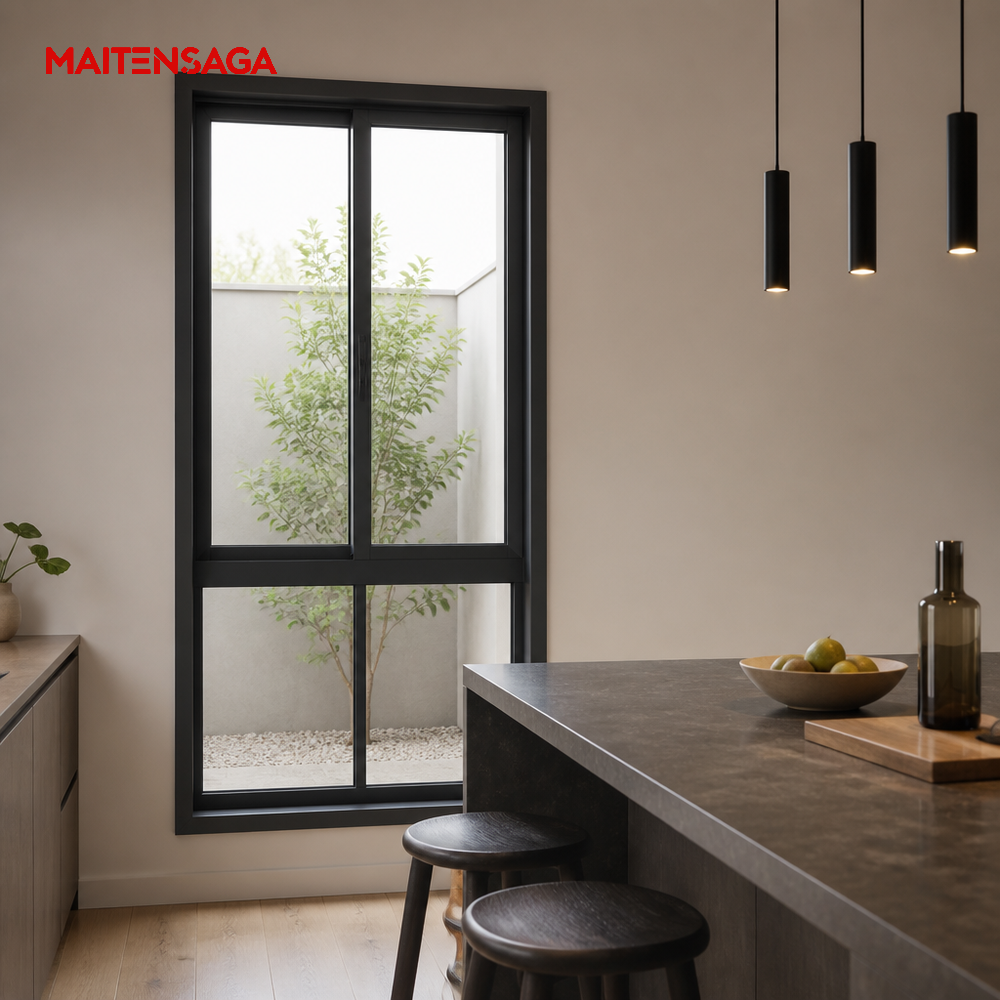 Aluminium Sliding Window Clear Glass Fixed Lower Panels Modern for Kitchen Living Room Basement-Energy Saving Apartment Hotel