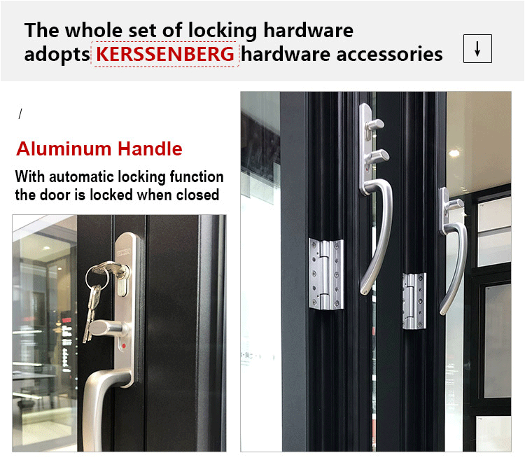 North American NFRC Large Modern Internal Lockable Soundproof Accordion Sliding Aluminum Bifold Folding Double Glass Patio Doors