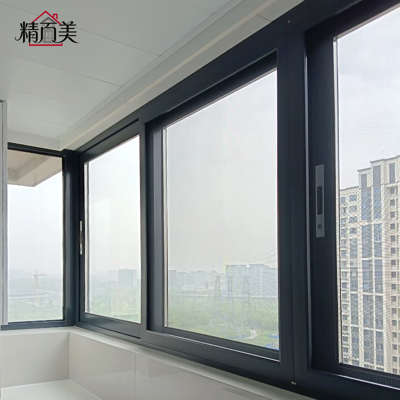 Matte Black Custom Size Aluminum Sliding Window With Drainage Track Smooth Sliding Rail Large Glass Sash For Balcony Apartment