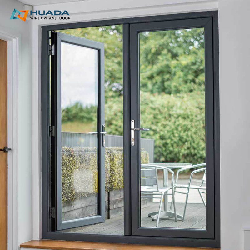 High-end Aluminum Front Entry Doors Hurricane-Proof Impact Glass Door Double Glazed Exterior Swing French Doors for Villas