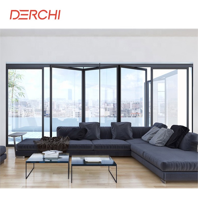 Hot Sale Indoor Aluminum windows and Doors Exterior Balcony Soundproof Double Glass Bi Fold Doors White Grey Black