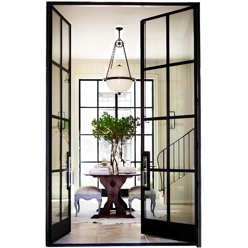 Energy Efficient Aluminum Alloy Decorative French Door Interior Or Exterior Tempered Glass French Door