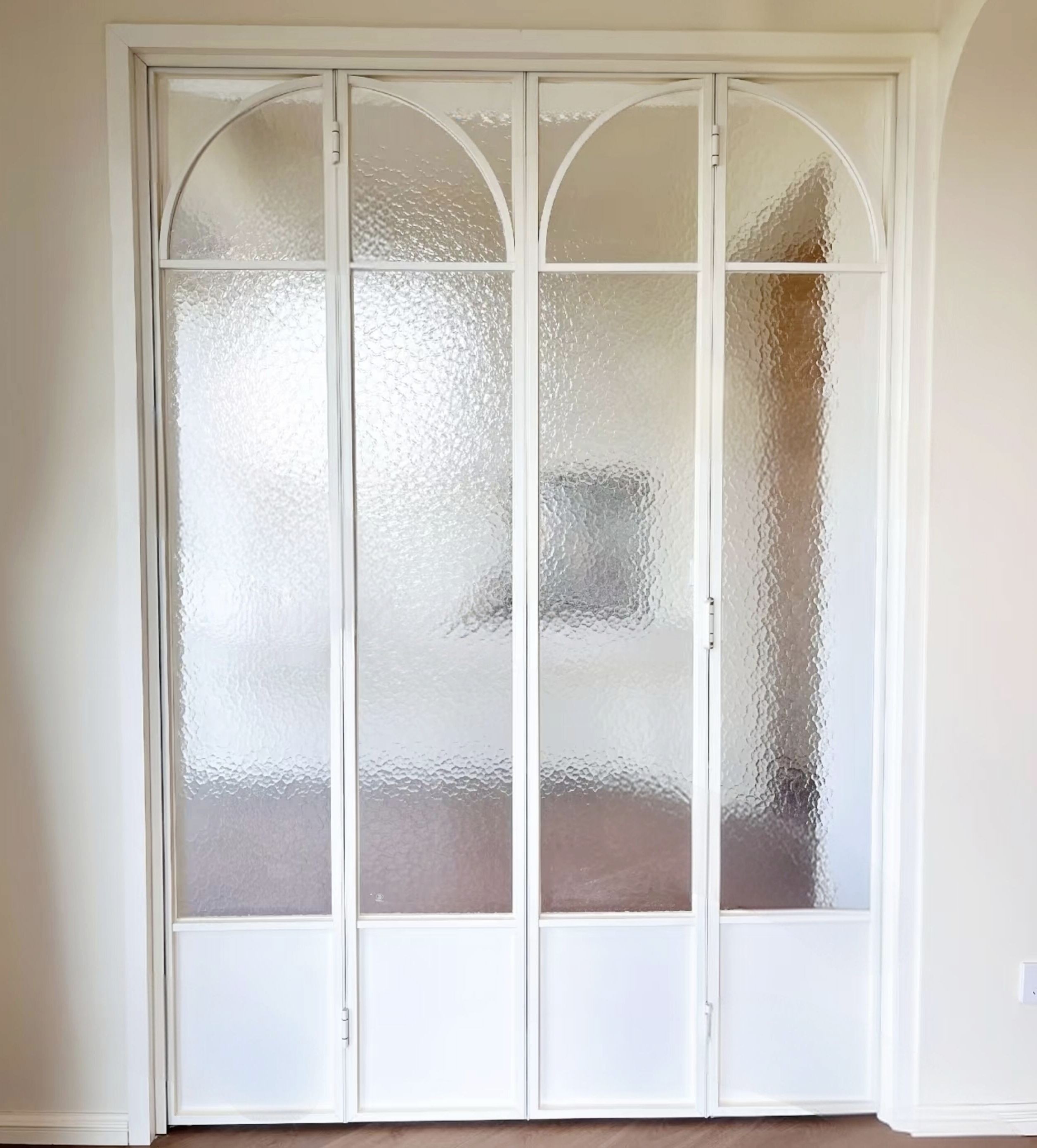 Slim Frame Aluminum French Bi-fold Interior Doors With Double Clear Glass Panels For Residential Use