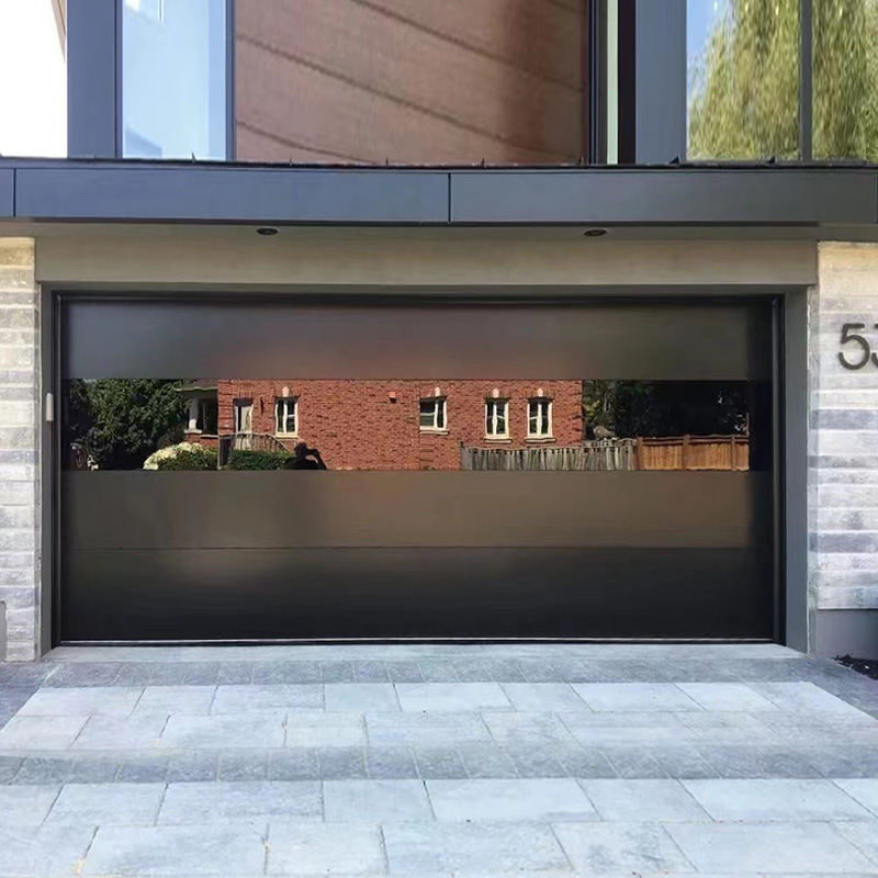 Modern Dark Brown Sectional Garage Door with Full View Window Insulated Automatic Overhead Door