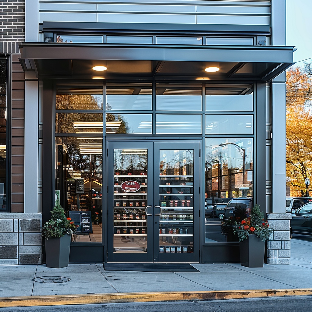 Store Front Door Factory Price Commercial Doors Slidng System Aluminum Frame Tempered Glass Storefront Door