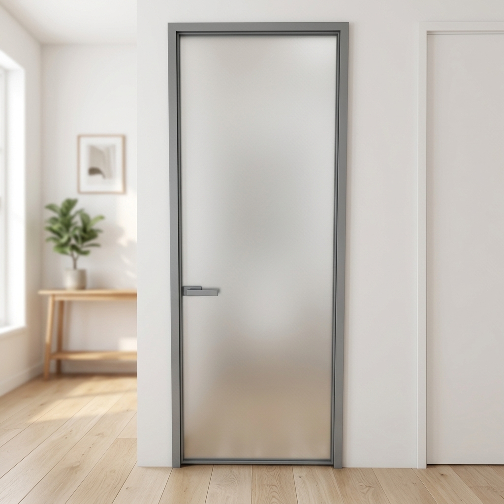 Aluminum Alloy Glass Flat Door with Minimalist Design Side Opening for Interior Use in Bathroom and Laundry