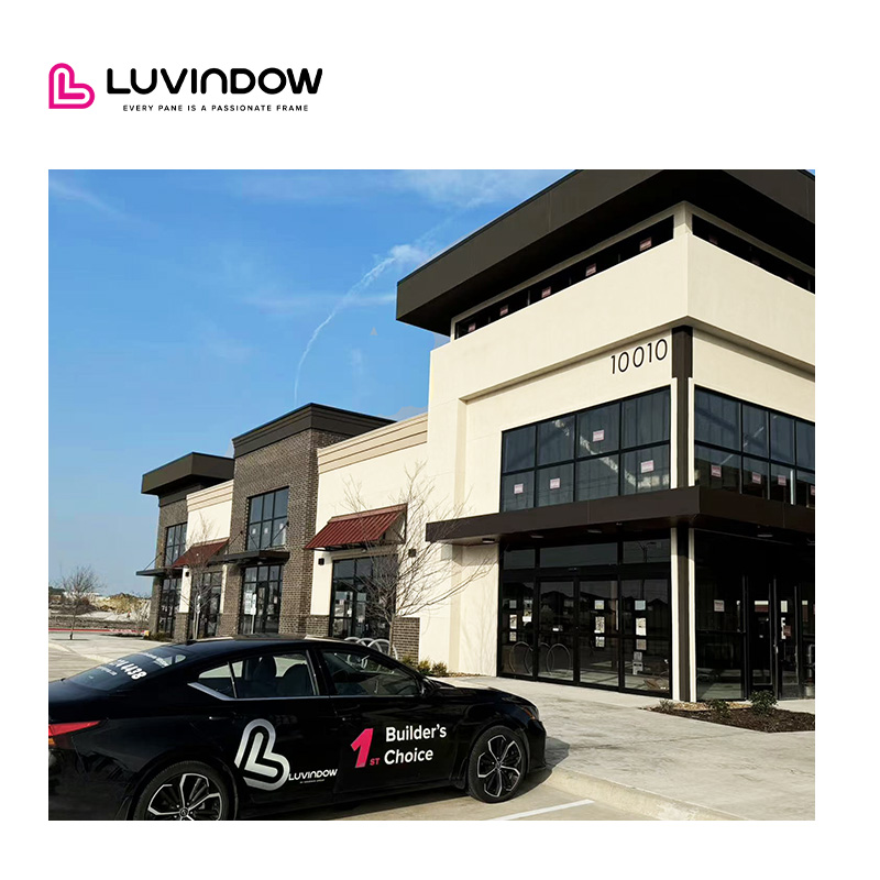 Luvindow Durable Aluminum Commercial Exterior Storefront Doors with Thermal Break Energy Efficient Hurricane Impact Glass