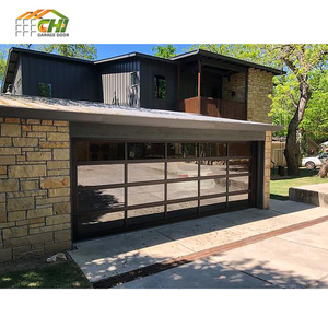 CHI Custom Size Residential Black Glass Aluminum Sectional Door Automatic Double Tempered Glass Garage Doors for Villa