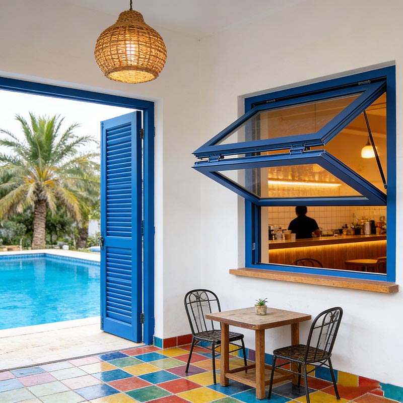 Modern Bifold Black Aluminum Alloy Tempered Double Glass Heat Insulation Accordion Vertical Folding Window